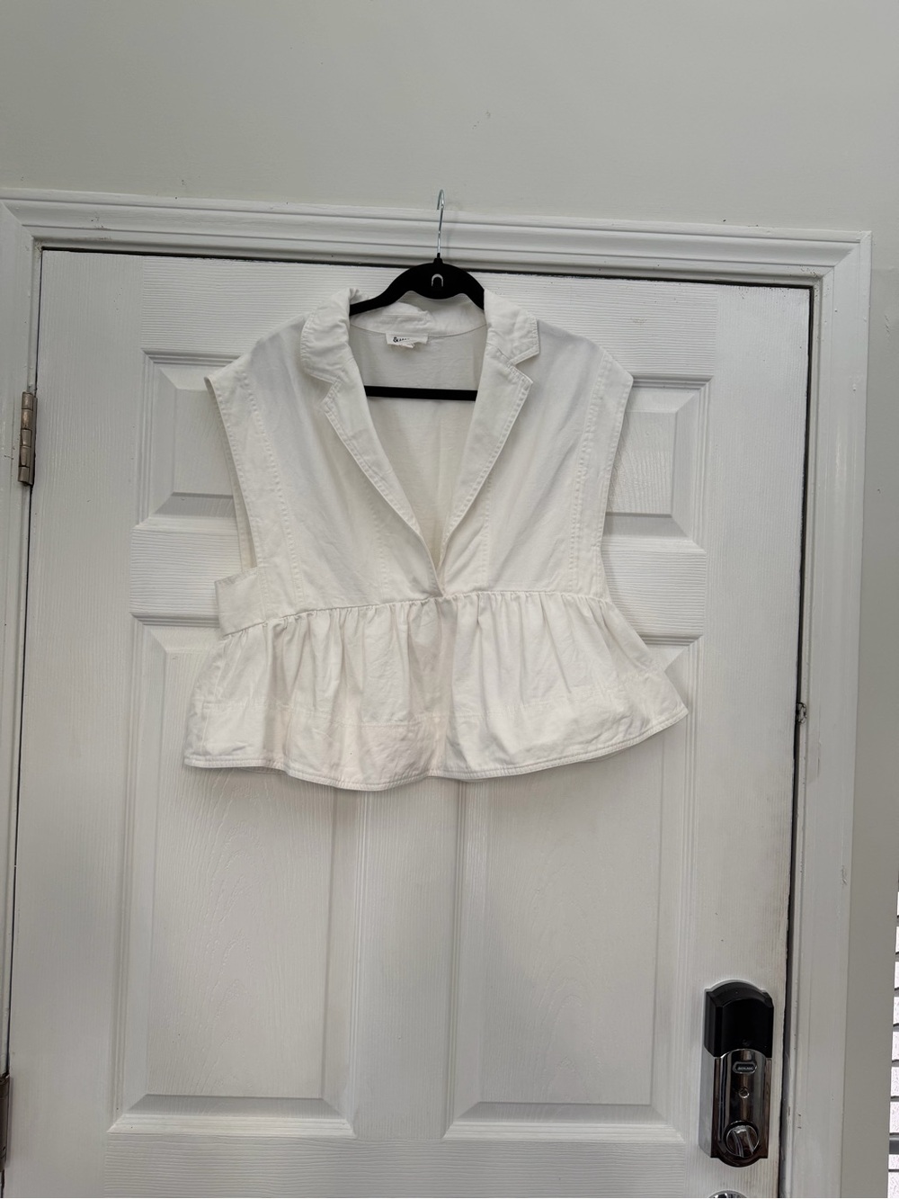 Women's White Denim Sleeveless Peplum Top